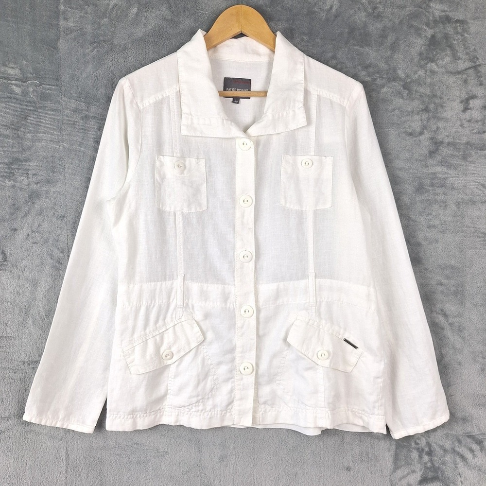 Womens Top Medium White Linen Shacket Beach Coastal Resort Minimalist Lagenlook